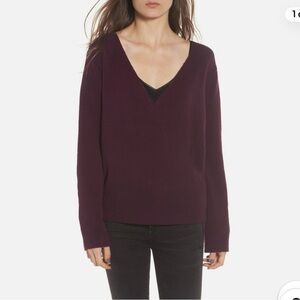Hinge 163529 Women's Long Sleeve Faux Wrap V-Neck Sweater Deep Purple size XS